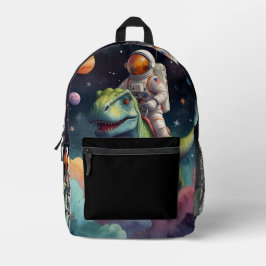 Astronaut on Dino in Space Bedruckter Rucksack
