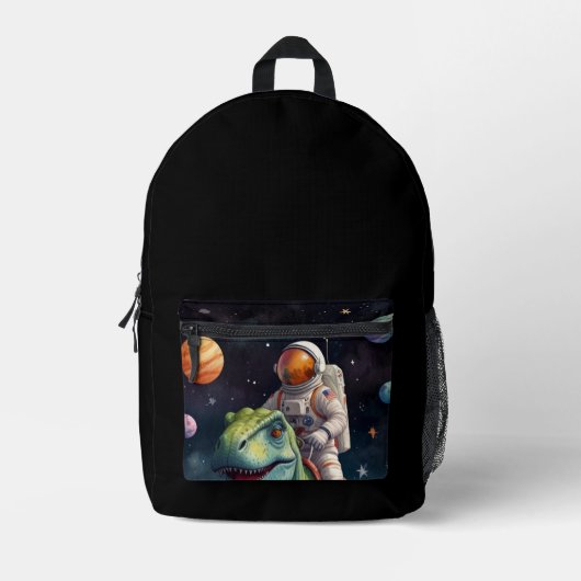 Astronaut on Dino in Space Bedruckter Rucksack (Vorderseite)