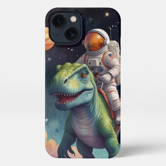 Astronaut on Dino in Space iPhone Hülle (Rückseite)