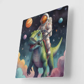 Astronaut on Dino in Space Quadratische Wanduhr (Winkel)