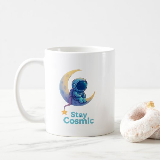 Astronaut on Moon Mug – Stay Cosmic Space Gift Kaffeetasse (Mit Donut)