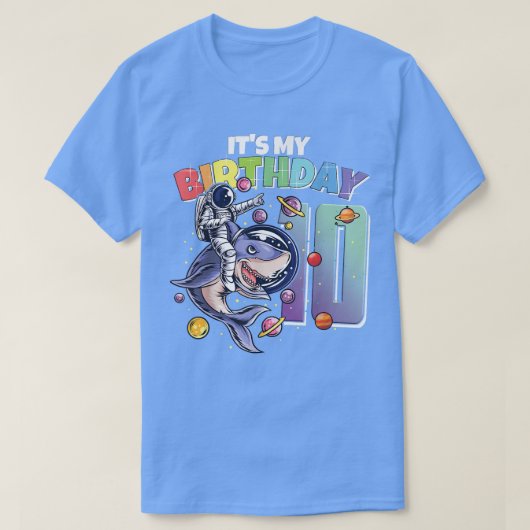 Astronaut on Shark 10th Birthday Boy Girl 10 Years T-Shirt (Design vorne)