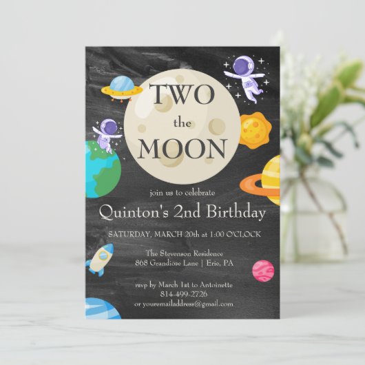Astronaut Outer Space 2. Geburtstag Einladung (Stehend Vorderseite)