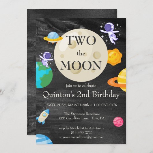 Astronaut Outer Space 2. Geburtstag Einladung (Vorne/Hinten)