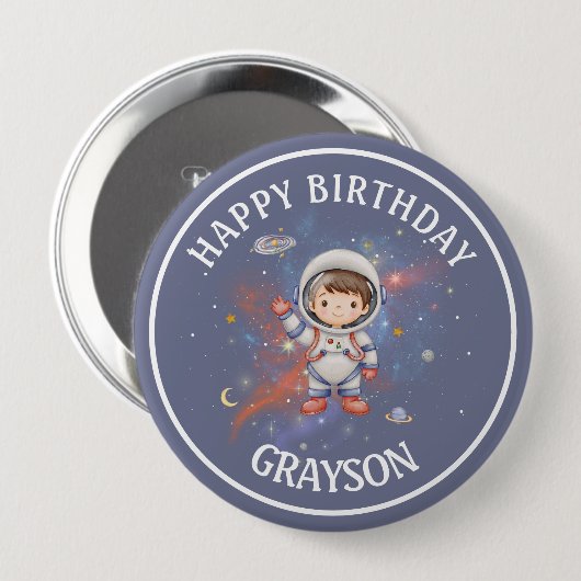 Astronaut Outer Space Boy Birthday Button (Vorne & Hinten)