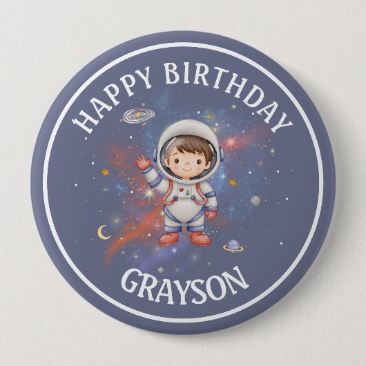Astronaut Outer Space Boy Birthday Button (Vorderseite)