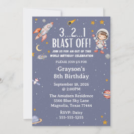 Astronaut Outer Space Boy Birthday Invitation Einladung
