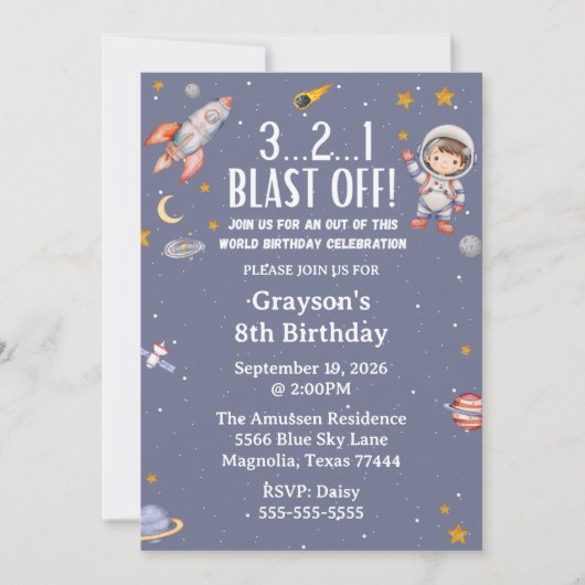 Astronaut Outer Space Boy Birthday Invitation Einladung (Vorderseite)