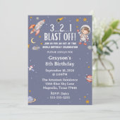 Astronaut Outer Space Boy Birthday Invitation Einladung (Stehend Vorderseite)