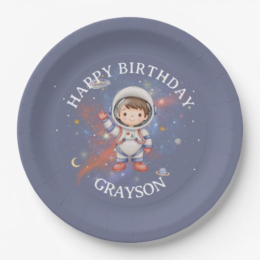 Astronaut Outer Space Boy Birthday Pappteller (Vorderseite)