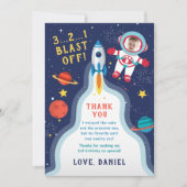 Astronaut Outer Space Boy Foto Geburtstag Dankeskarte (Vorderseite)