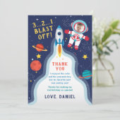 Astronaut Outer Space Boy Foto Geburtstag Dankeskarte (Stehend Vorderseite)