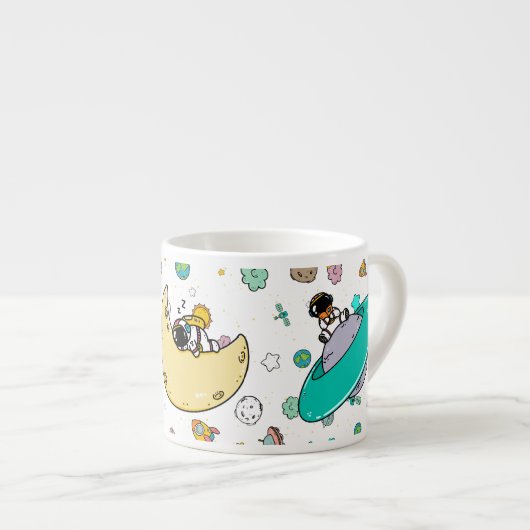 Astronaut Outer Space Cartoon Espressotasse (Vorderseite Rechts)