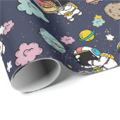 Astronaut Outer Space Cartoon Geschenkpapier (Rolleneckpunkt)