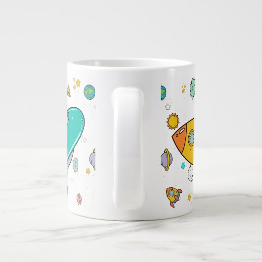 Astronaut Outer Space Cartoon Jumbo-Tasse (Rückseite)
