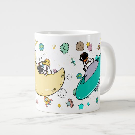 Astronaut Outer Space Cartoon Jumbo-Tasse (Vorderseite Rechts)