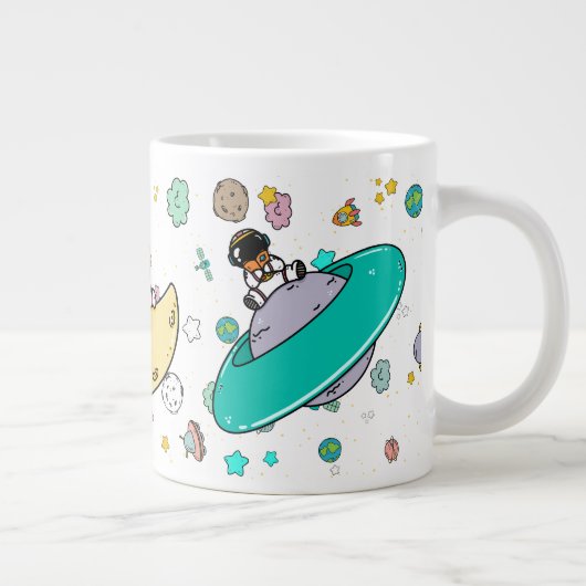 Astronaut Outer Space Cartoon Jumbo-Tasse (Rechts)