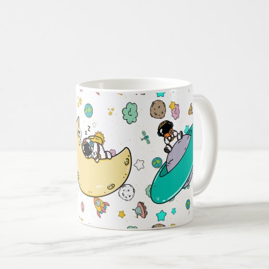 Astronaut Outer Space Cartoon Kaffeetasse (VorderseiteRechts)