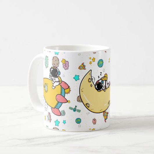 Astronaut Outer Space Cartoon Kaffeetasse (Vorderseite Links)