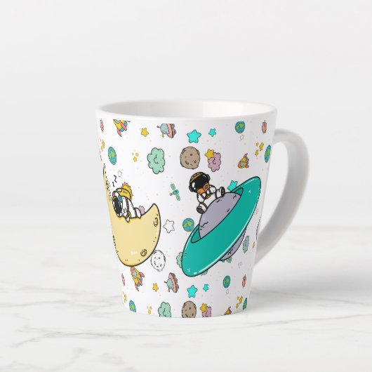 Astronaut Outer Space Cartoon Milchtasse (Rechte Ecke)