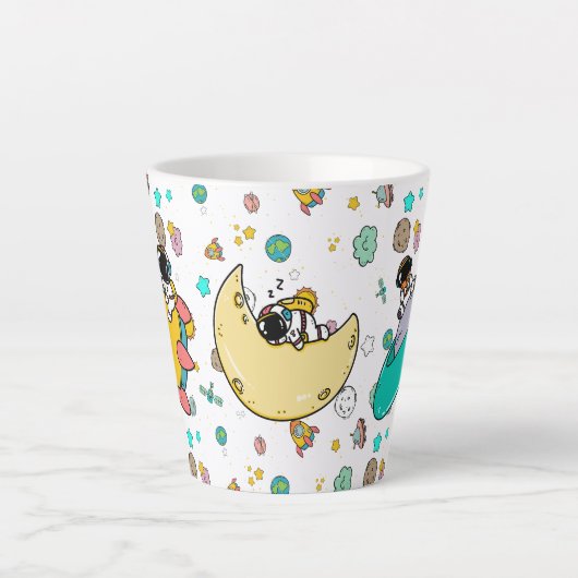 Astronaut Outer Space Cartoon Milchtasse (Vorderseite)