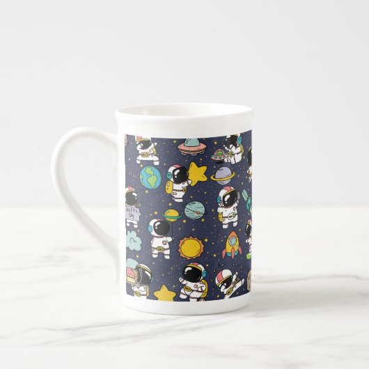Astronaut Outer Space Cartoon Porzellantasse (Links)