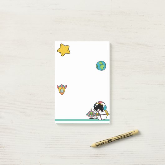 Astronaut Outer Space Cartoon Post-it Klebezettel (Auf Schreibtisch)