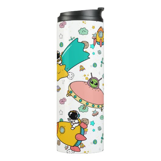 Astronaut Outer Space Cartoon Thermosbecher (Nach links gedreht)