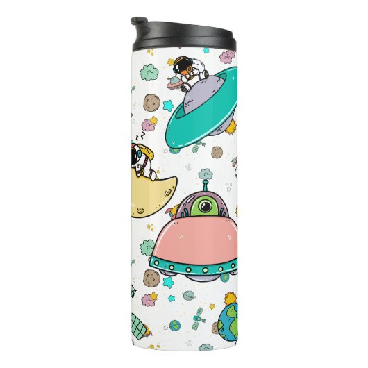 Astronaut Outer Space Cartoon Thermosbecher (Nach rechts gedreht)