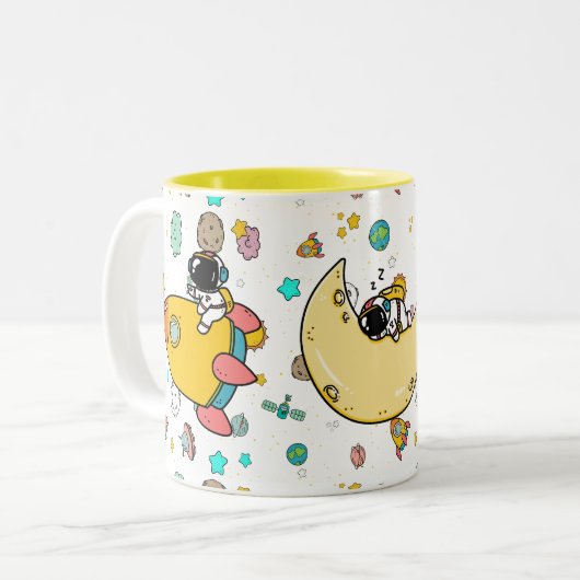 Astronaut Outer Space Cartoon Zweifarbige Tasse (Vorderseite Links)