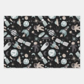 Astronaut Outer Space Explorer Cooles blaues Muste Geschenkpapier Set (Vorderseite 2)