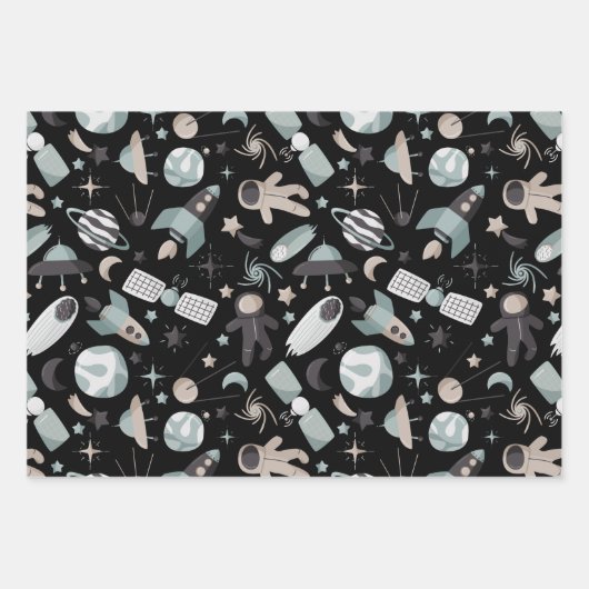 Astronaut Outer Space Explorer Cooles blaues Muste Geschenkpapier Set (Vorderseite 2)