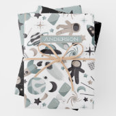 Astronaut Outer Space Explorer Cooles blaues Muste Geschenkpapier Set (Beispiel)