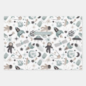 Astronaut Outer Space Explorer Cooles blaues Muste Geschenkpapier Set (Vorderseite)