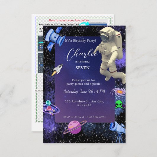 Astronaut Outer Space Geburtstag Einladung (Vorne/Hinten)