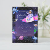 Astronaut Outer Space Geburtstags-Foto Einladung (Stehend Vorderseite)