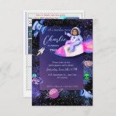 Astronaut Outer Space Geburtstags-Foto Einladung (Vorne/Hinten)