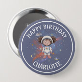 Astronaut Outer Space Girl Birthday Button (Vorne & Hinten)