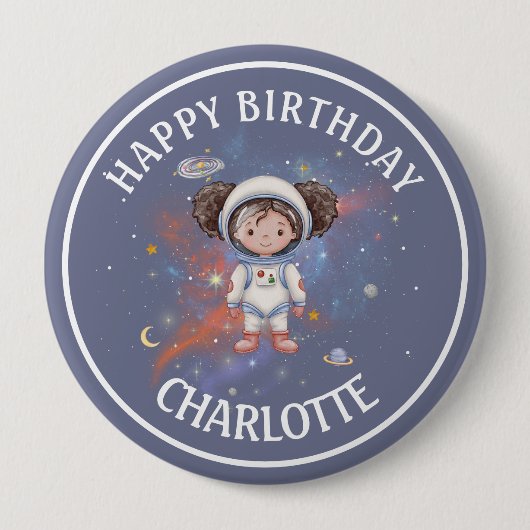 Astronaut Outer Space Girl Birthday Button (Vorderseite)