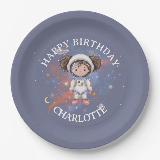 Astronaut Outer Space Girl Birthday Pappteller (Vorderseite)