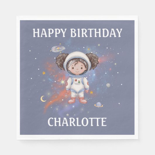 Astronaut Outer Space Girl Birthday Serviette (Vorderseite)