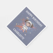 Astronaut Outer Space Girl Birthday Serviette (Ecke)