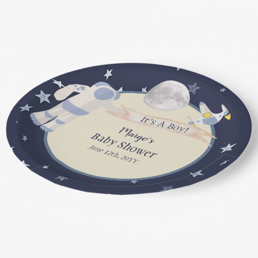 Astronaut Outer Space ist eine Baby-Dusche Pappteller (Schrägansicht)