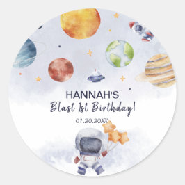 Astronaut Outer Space Junge 1. Geburtstag Party Runder Aufkleber