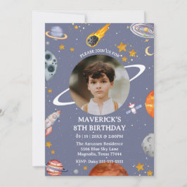 Astronaut Outer Space Kids Photo Birthday Einladung