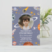 Astronaut Outer Space Kids Photo Birthday Einladung (Stehend Vorderseite)