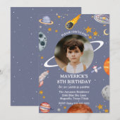 Astronaut Outer Space Kids Photo Birthday Einladung (Vorne/Hinten)