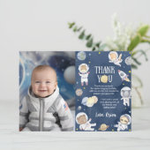 Astronaut Outer Space Safari Geburtstag Foto Dankeskarte (Stehend Vorderseite)