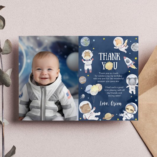 Astronaut Outer Space Safari Geburtstag Foto Dankeskarte