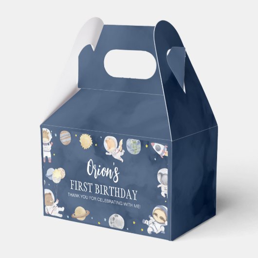 Astronaut Outer Space Safari Wild One Birthday Geschenkschachtel (Rückseite)
